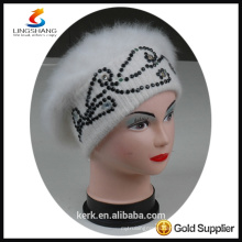 DSC9601 lingshang angora high quality lady Custom Crocheting Knitted beret hat